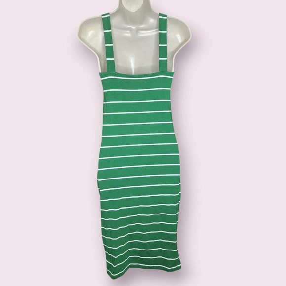 Forever 21 Striped Midi Dress Womens Medium Green Bodycon Sleeveless - Picture 2 of 4